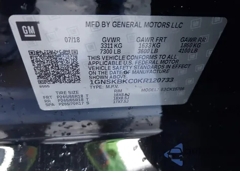 2019 Chevrolet Tahoe Lt z USA, uszkodzony, nr VIN 1GNSKBKC0KR120733